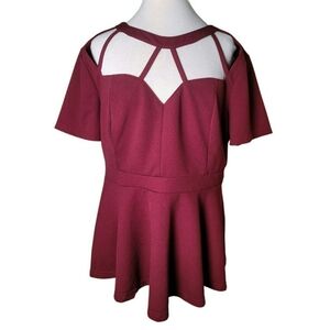 Shein Burgundy Cutout Peplum Top Size 2XL